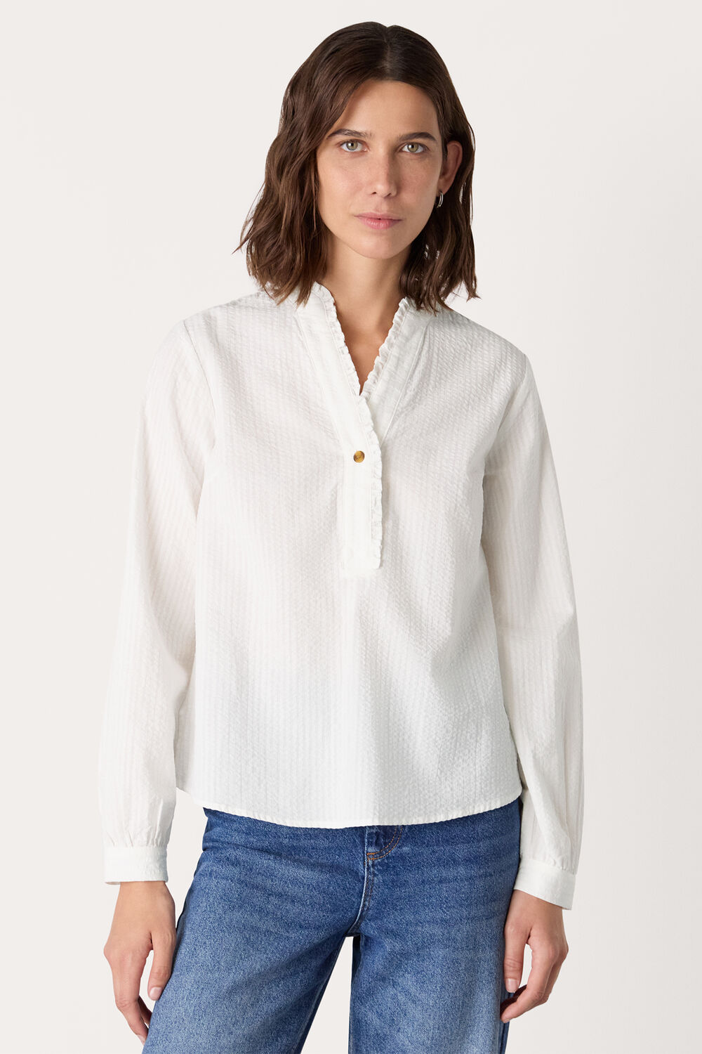 White Textured Frill Shirt
