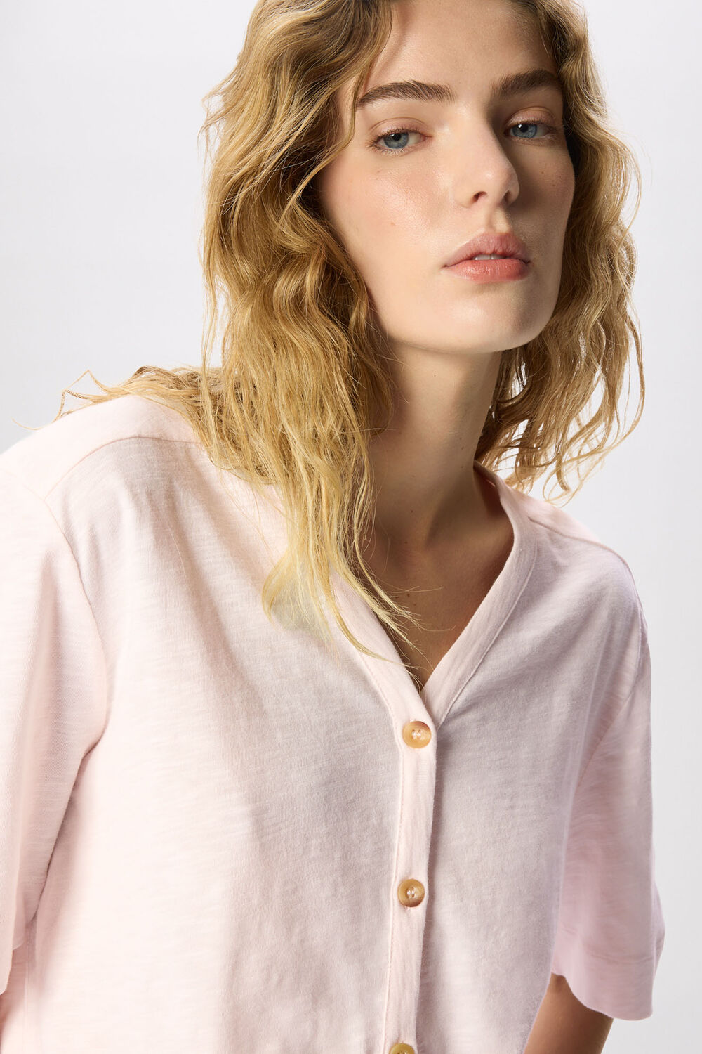 Ella V Neck Button Through Tee