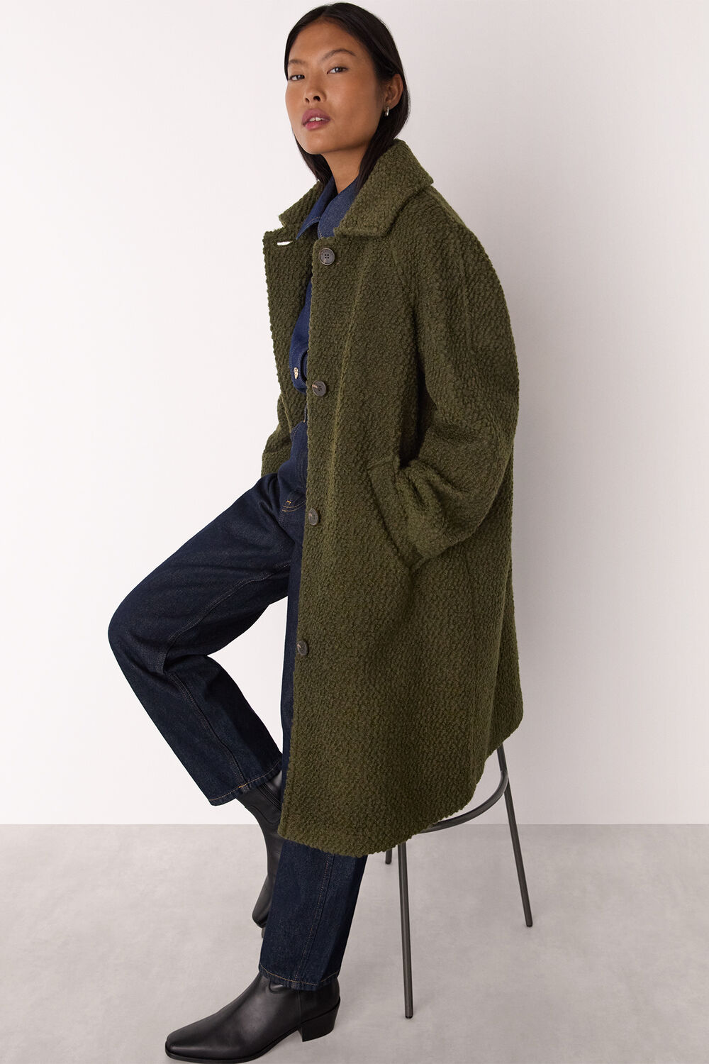 Khaki Petite Romy Boucle Coat