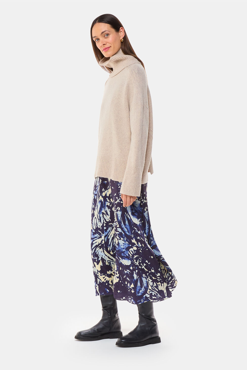 Navy Dazzled Floral Satin Dress