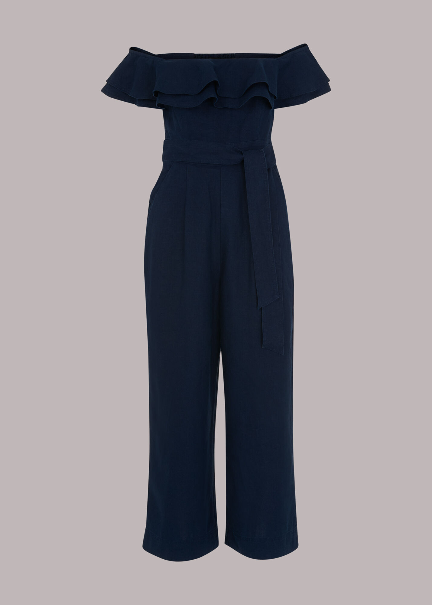 Navy Tabi Linen Bardot Jumpsuit | WHISTLES