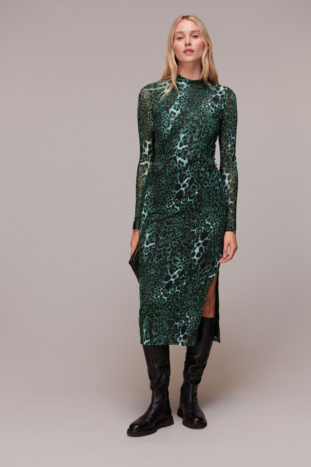 Green Night Cat Print Mesh Skirt