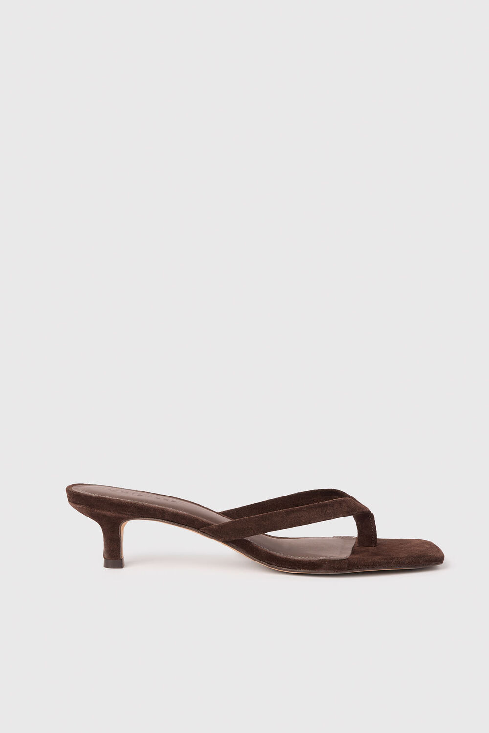 Chocolate Suede Toe Post Heeled Mule