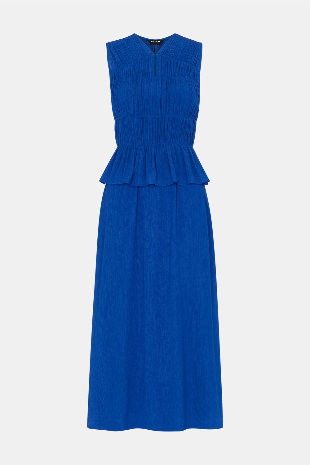 Cobalt Blue Shirred V Neck Midi Dress