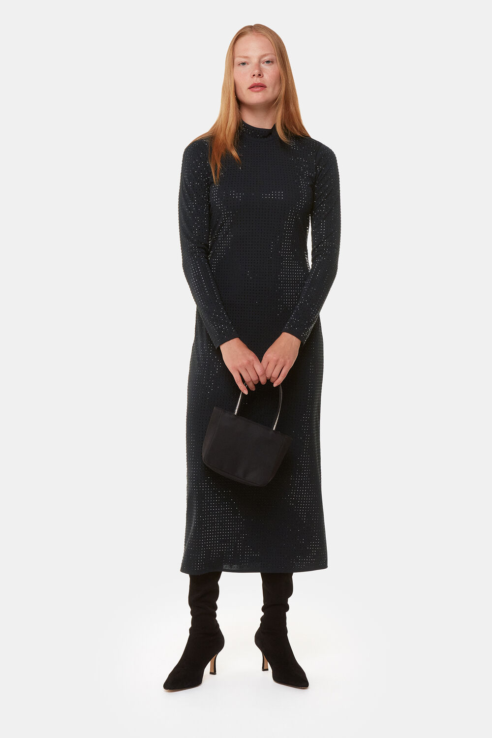 Black Hot Fix Jersey Midi Dress