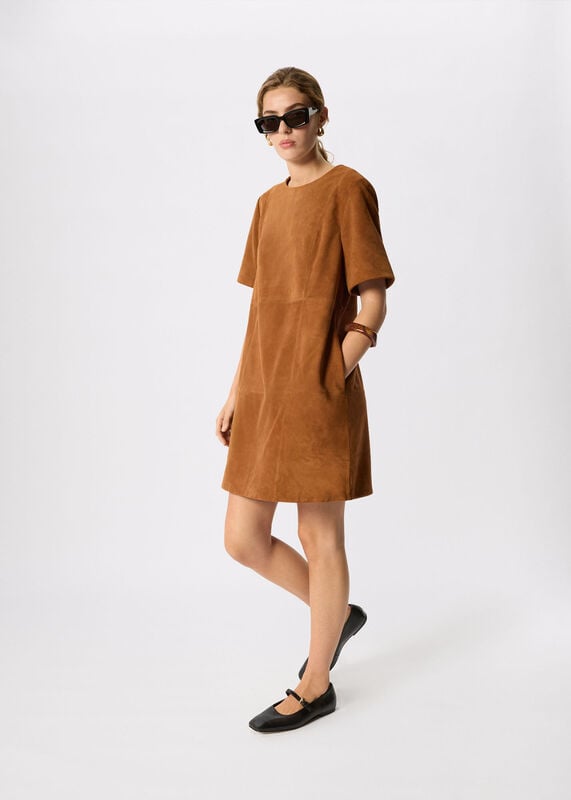 Tan Suede Boxy Mini Dress