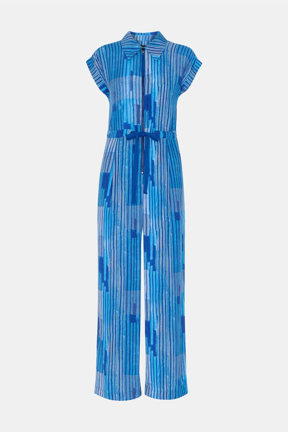 Blue Stripe Print Zip Jumpsuit