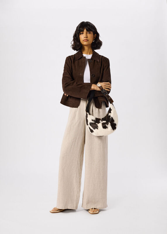 Oatmeal Wide Leg Linen Trouser