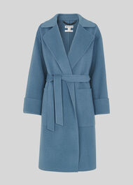 Double Faced Wool Wrap Coat Blue