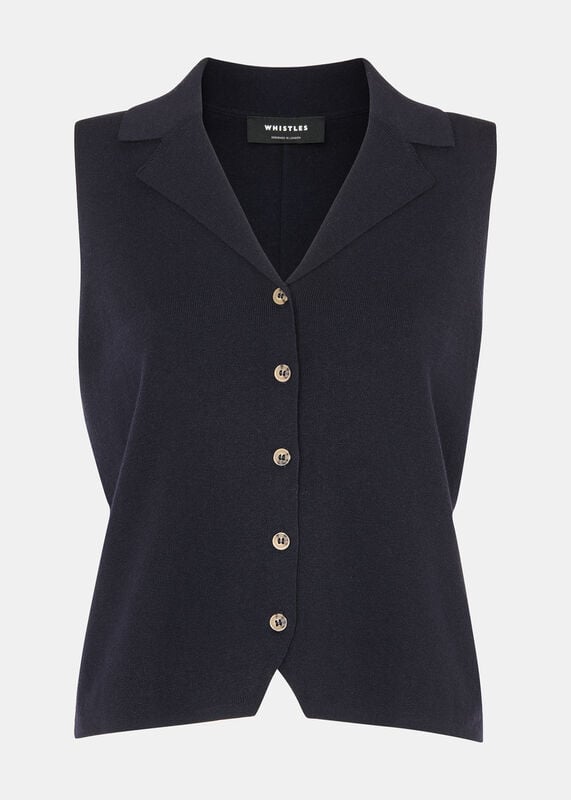 Navy Maisie Button Front Tank