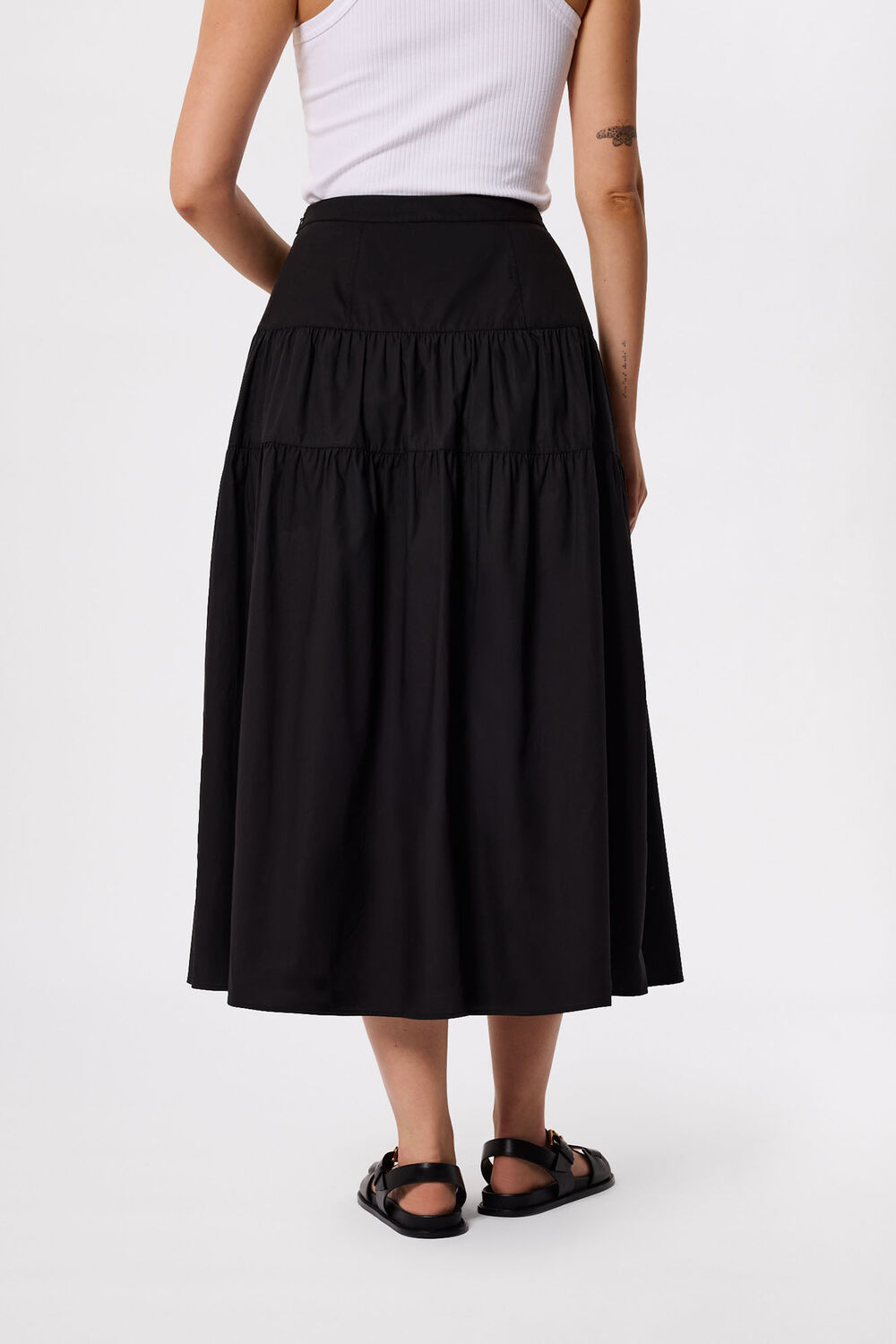 Black Tier Hem Cotton Skirt