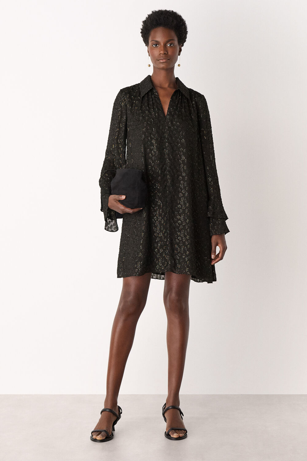 Black Metallic Dobby Mini Dress
