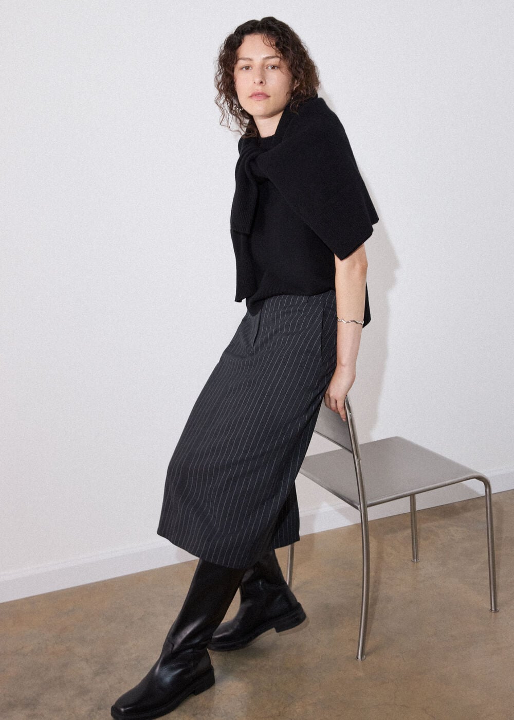 Grey Stripe Detachable Lace Skirt