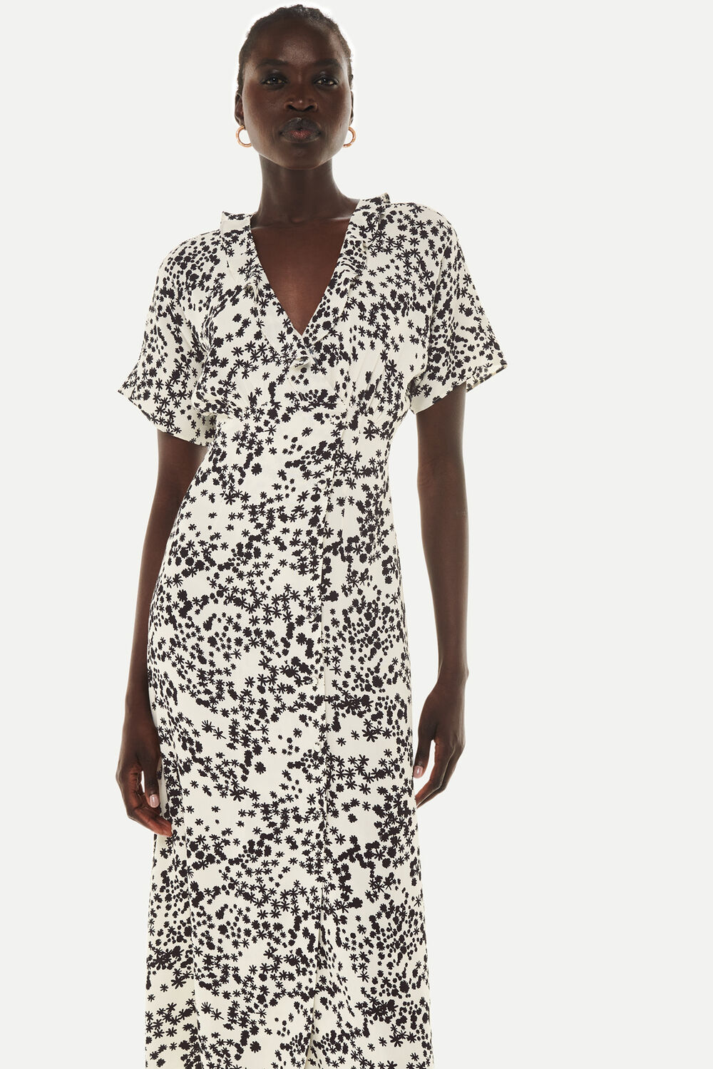 Black Dandelion Floral Midi Dress