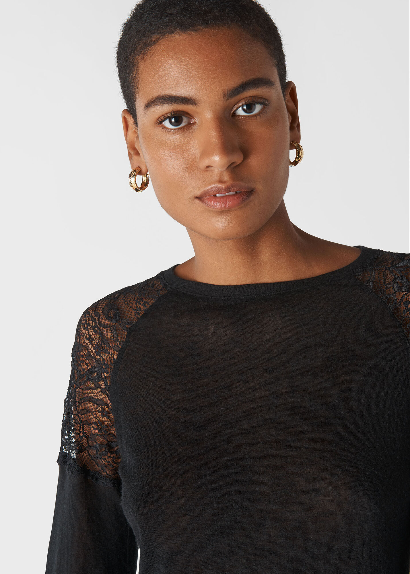 Black Lace Insert Top | WHISTLES | Whistles