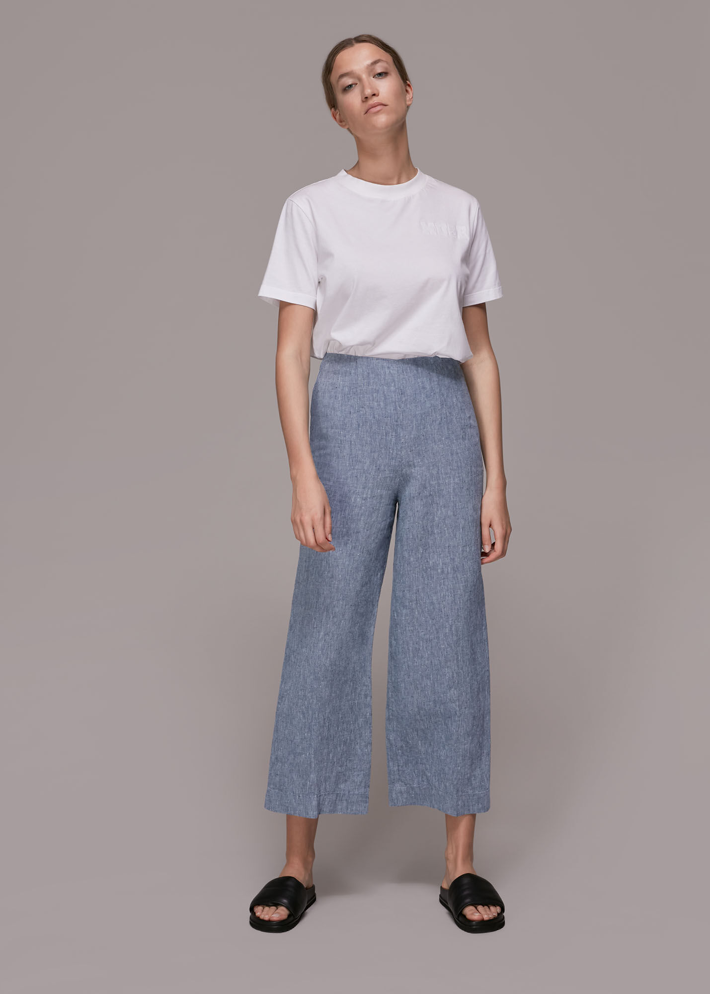 Denim Chambray Linen Cropped Trouser | WHISTLES