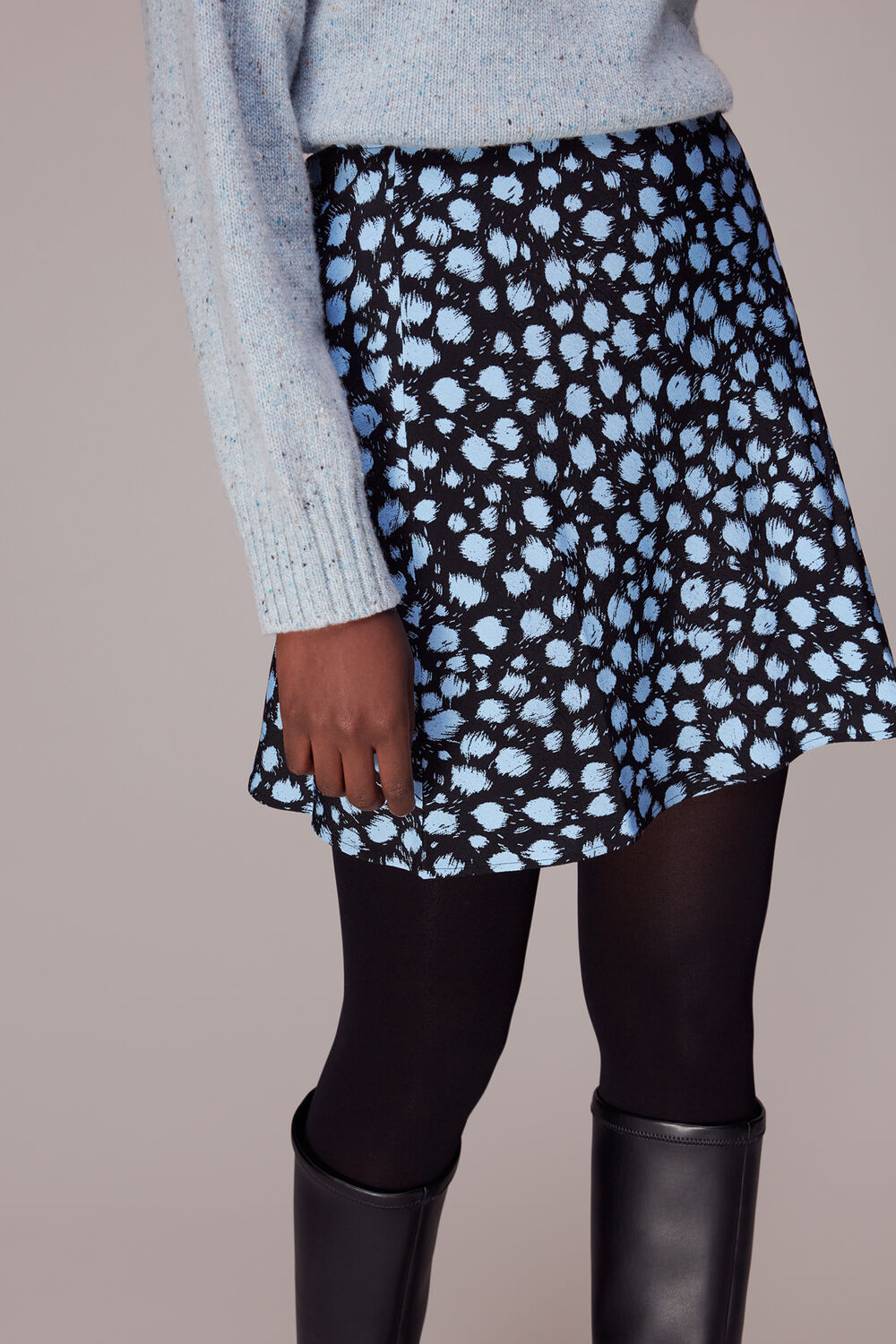 Blue Brushed Dalmatian Mini Skirt