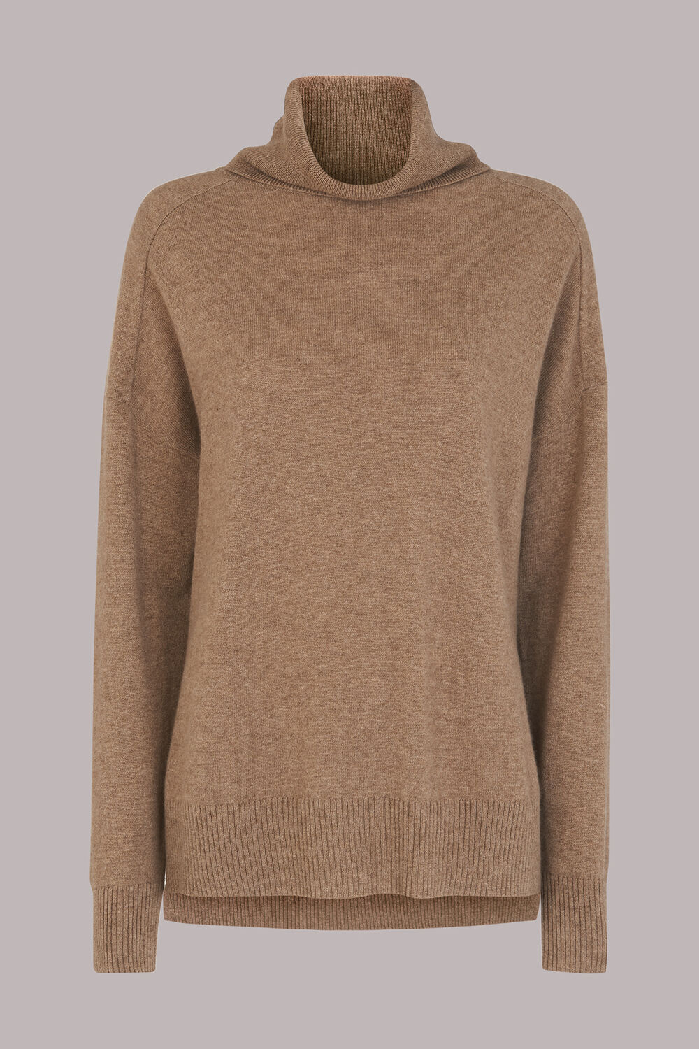 Oatmeal Cashmere Roll Neck Jumper