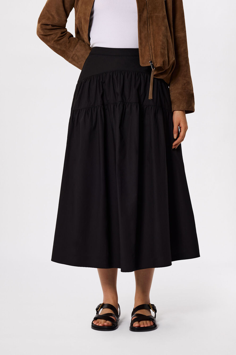 Black Tier Hem Cotton Skirt