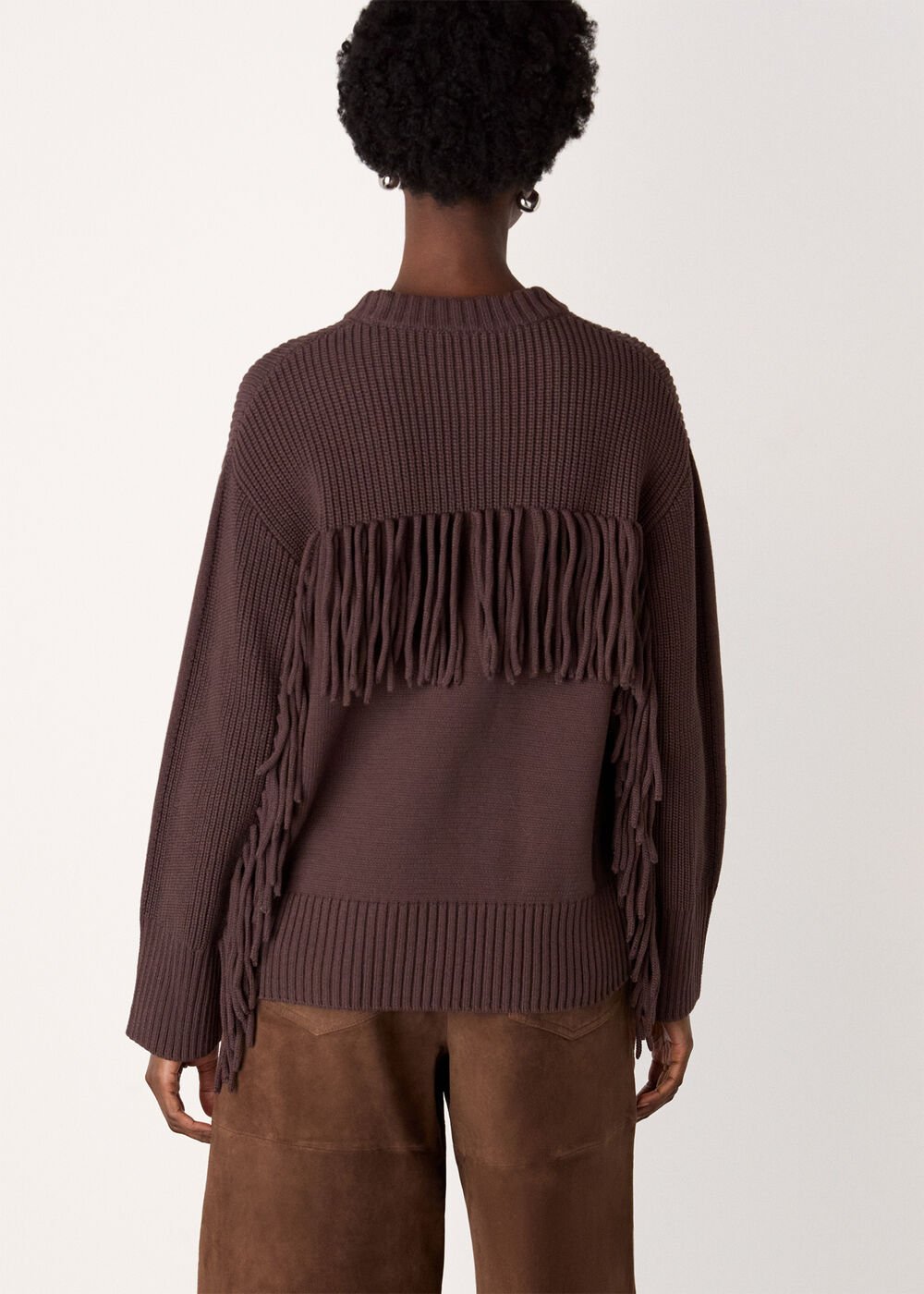Fringe Rib Detail Cotton Knit