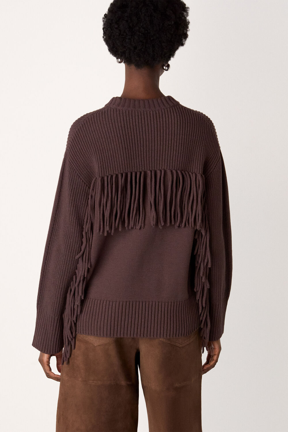 Fringe Rib Detail Cotton Knit