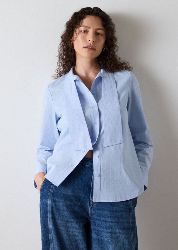 Blue Scarf Stripe Cotton Shirt