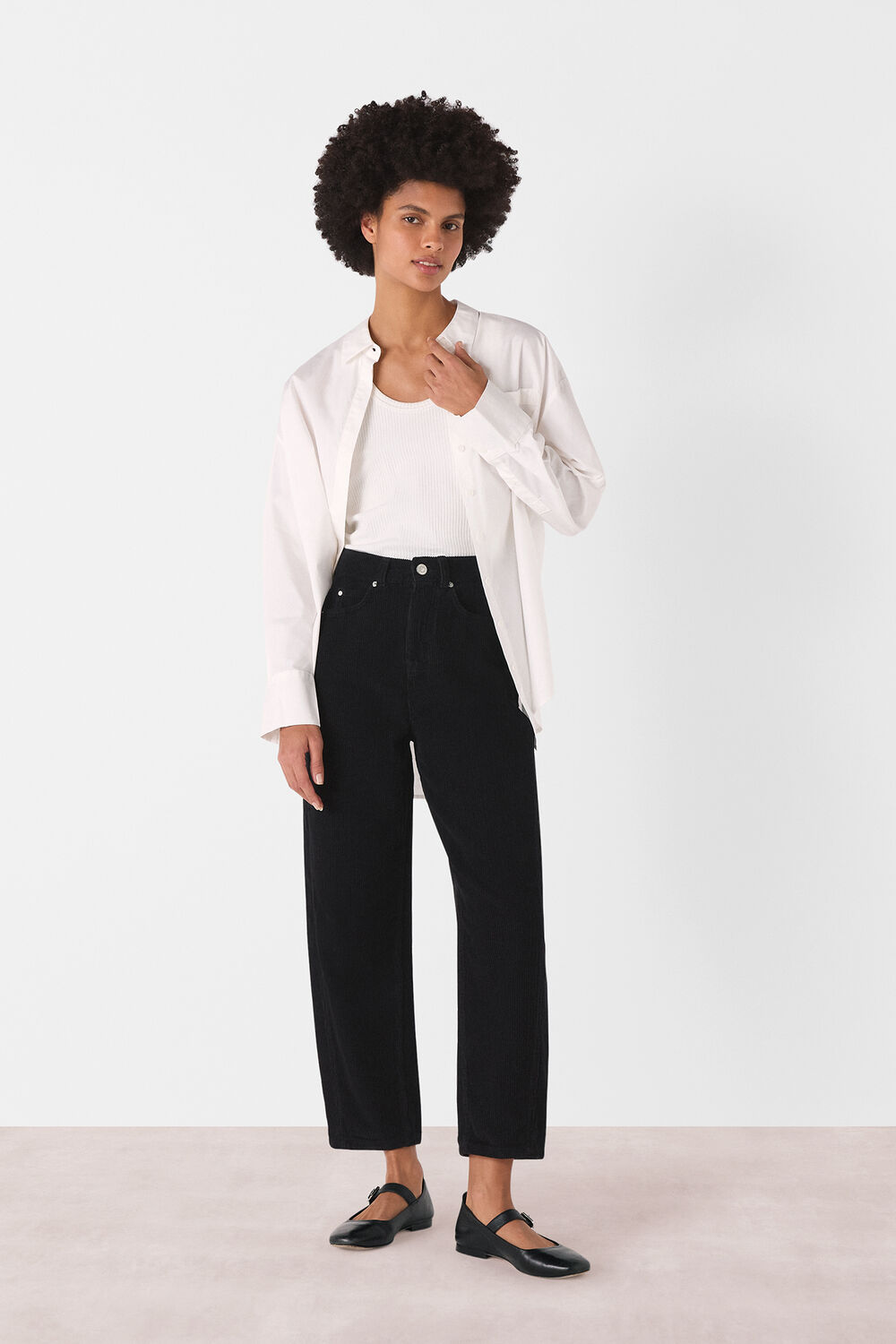 High Waist Cord Barrel Jean