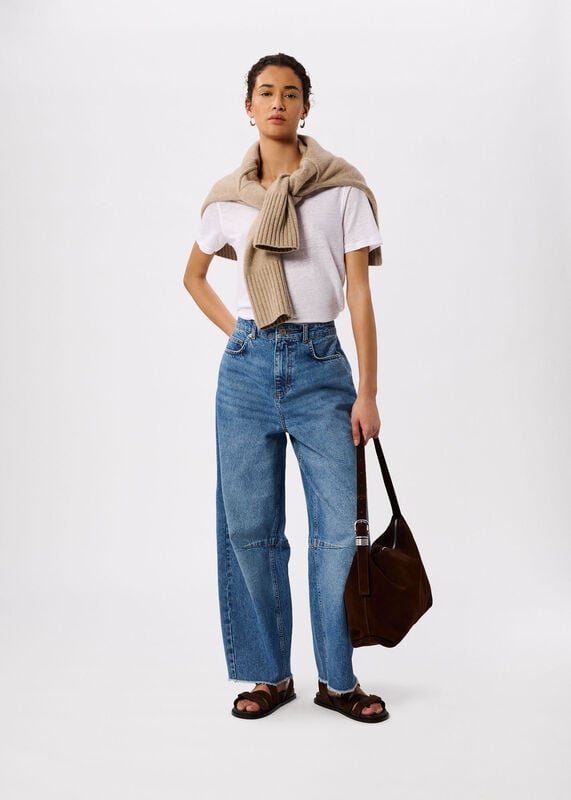 White Linen V Neck T-Shirt