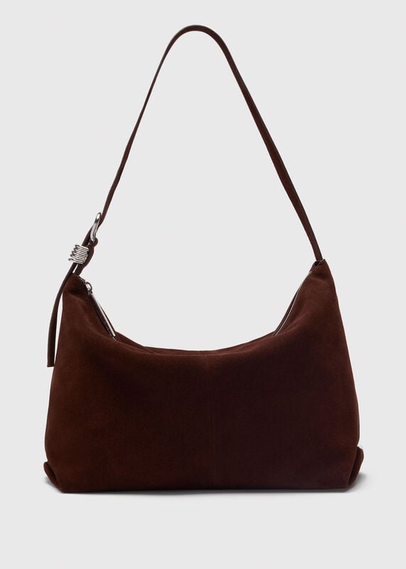 Chocolate Ring Detail Suede Shoulder Bag