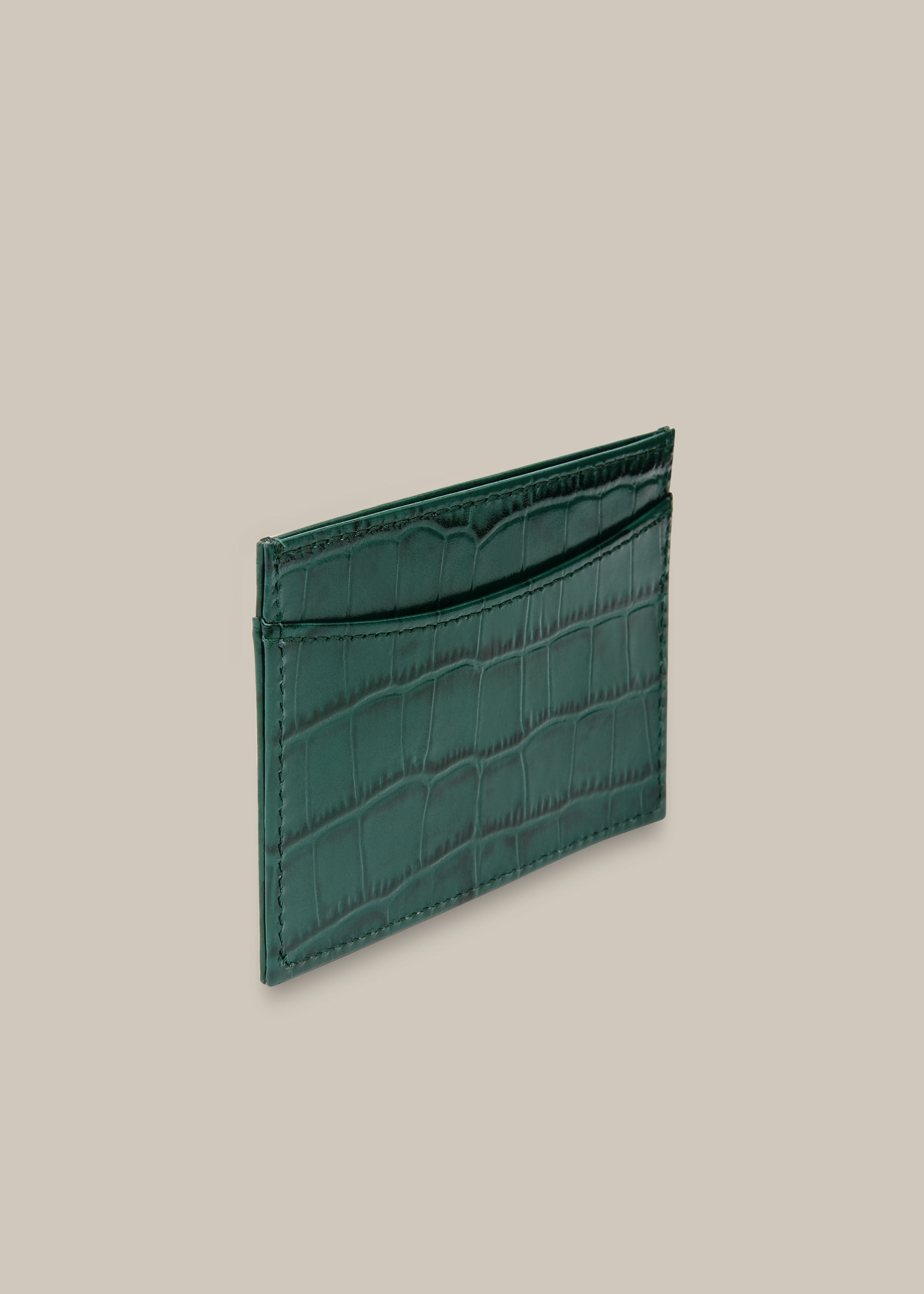 ★omnipotent★ Cl de card wallet Deep green Dark Green Shiny Croc Card Holder | WHISTLES | Whistles US |