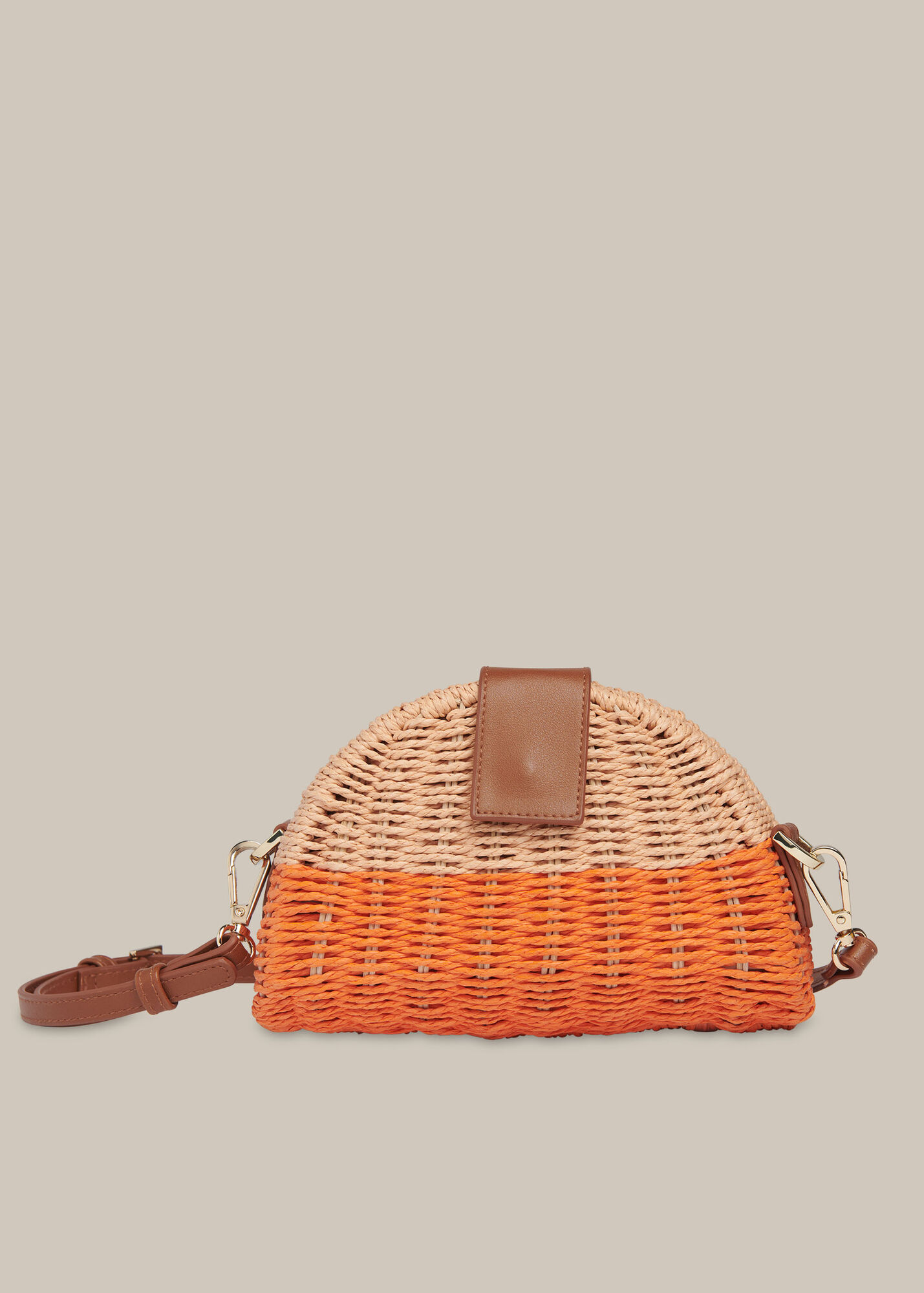 Orange/Multi Leo Mini Crossbody Straw Bag | WHISTLES