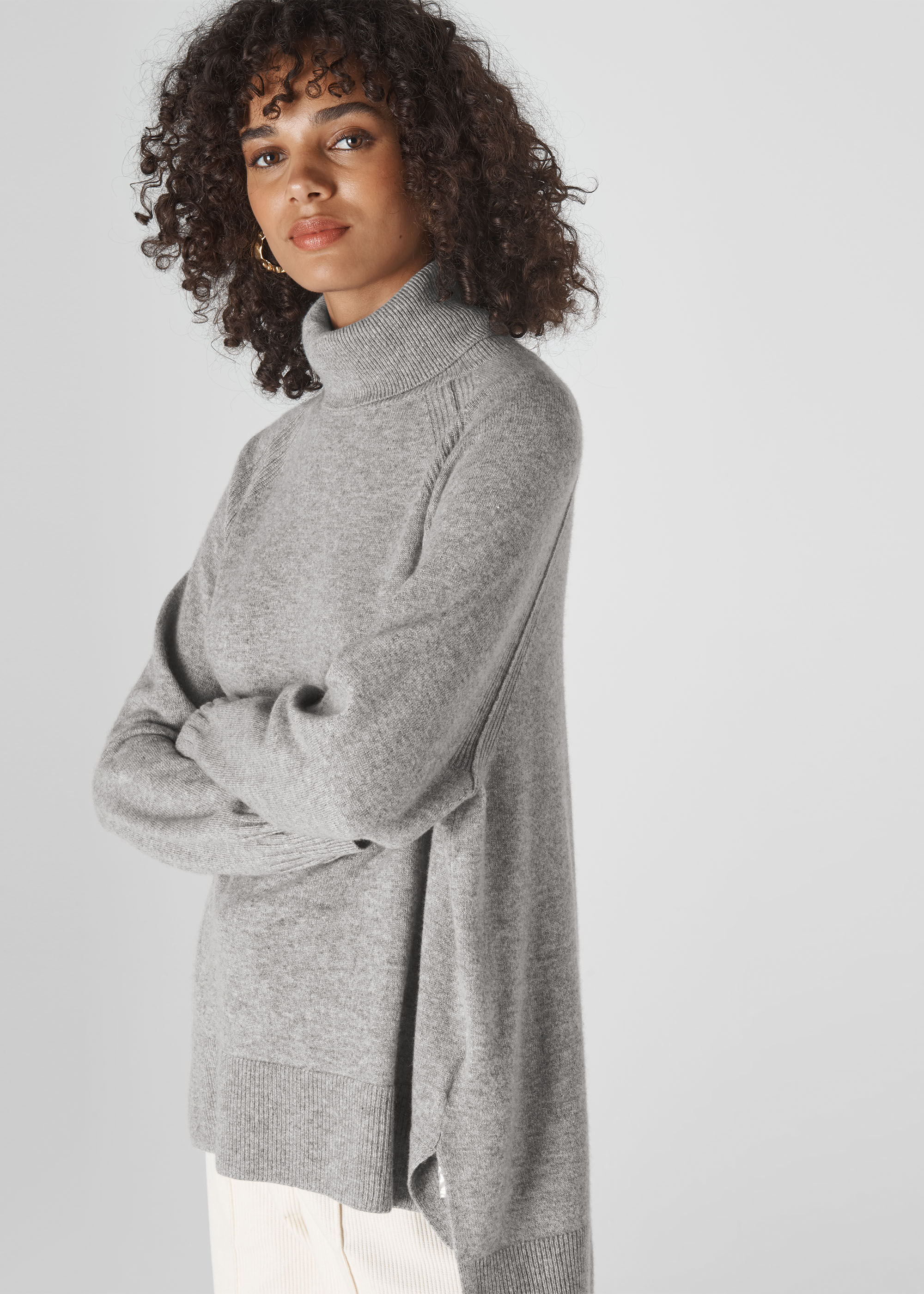 Grey cashmere polo neck jumper Outlet