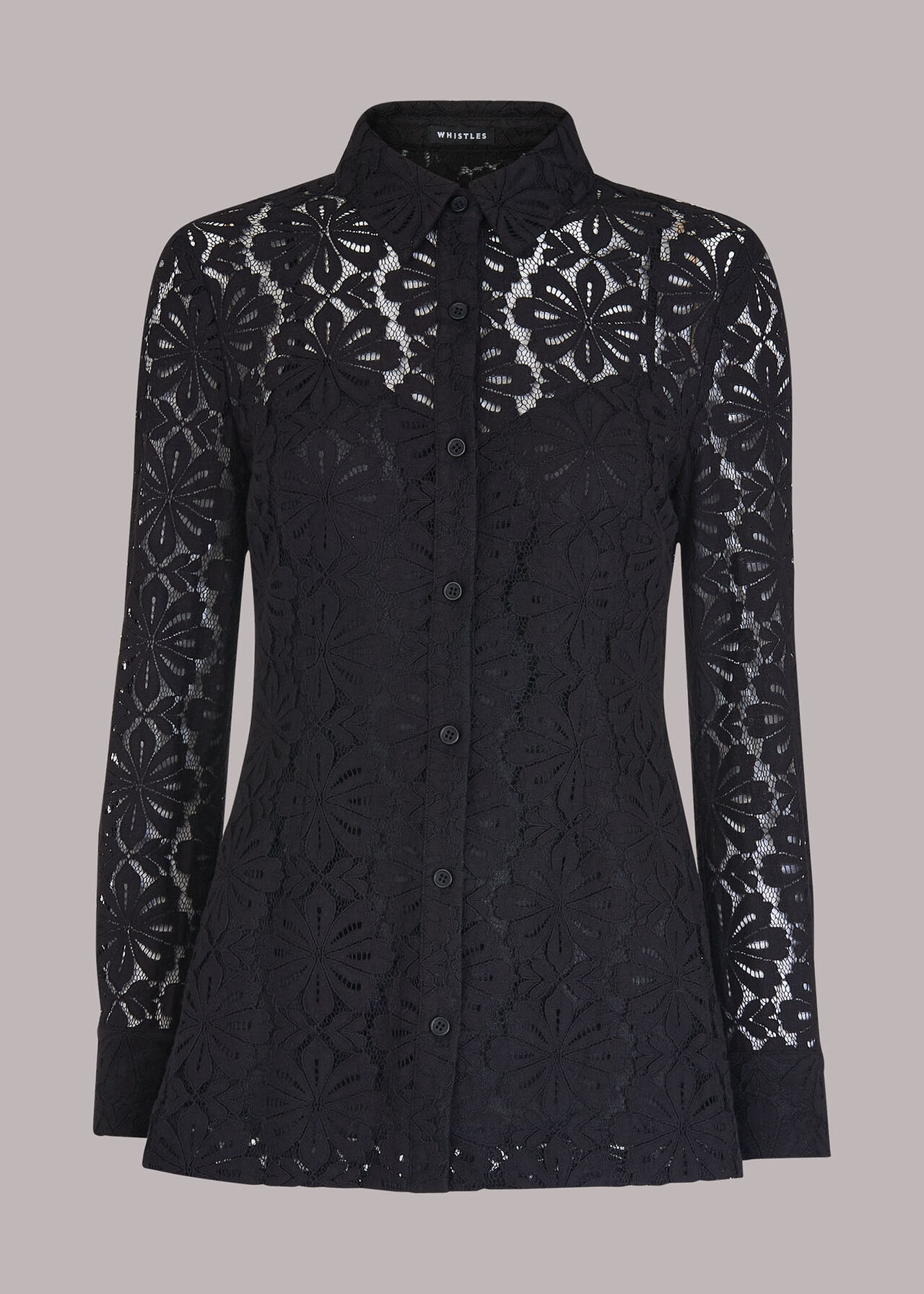 Black Longline Lace Detail Shirt | WHISTLES