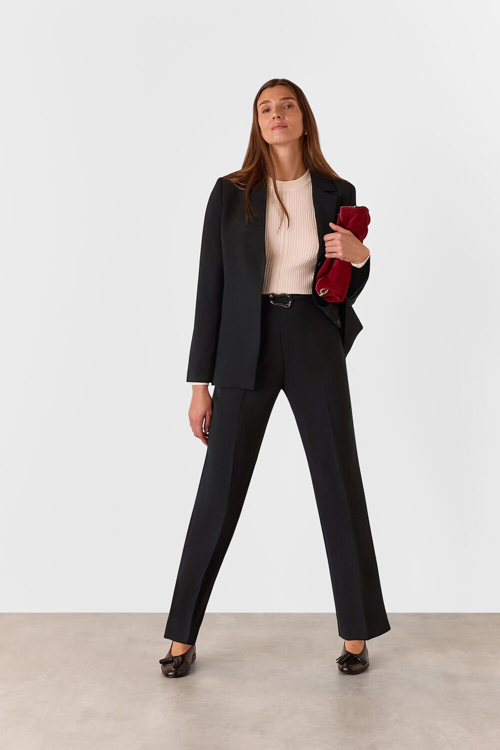 Black Corinna Belted Crepe Trouser