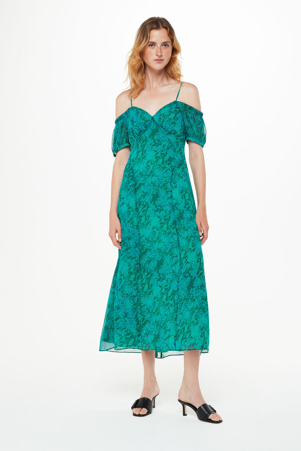 Teal Diagonal Snake Bardot Dress