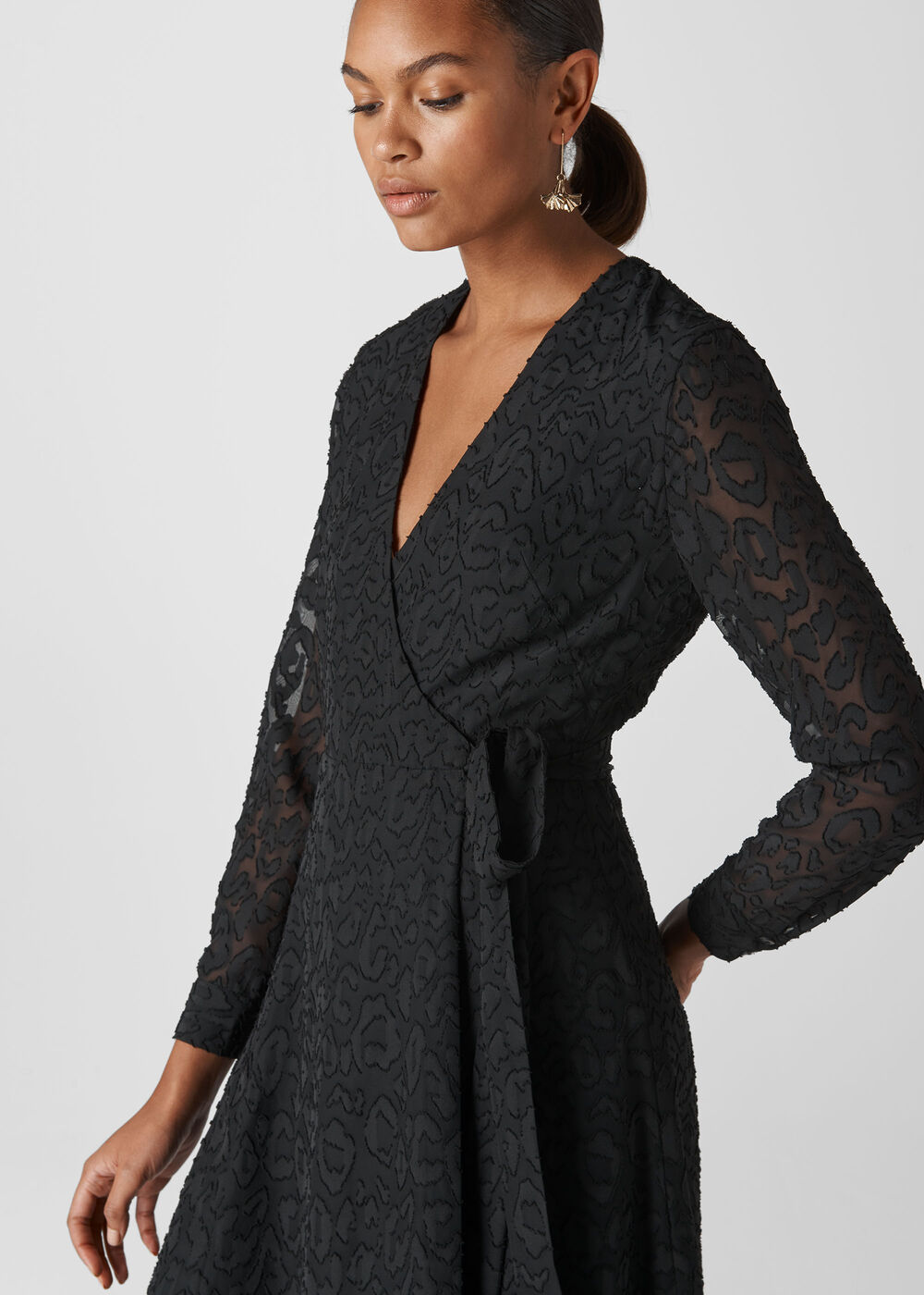 Animal Devore Wrap Dress Black