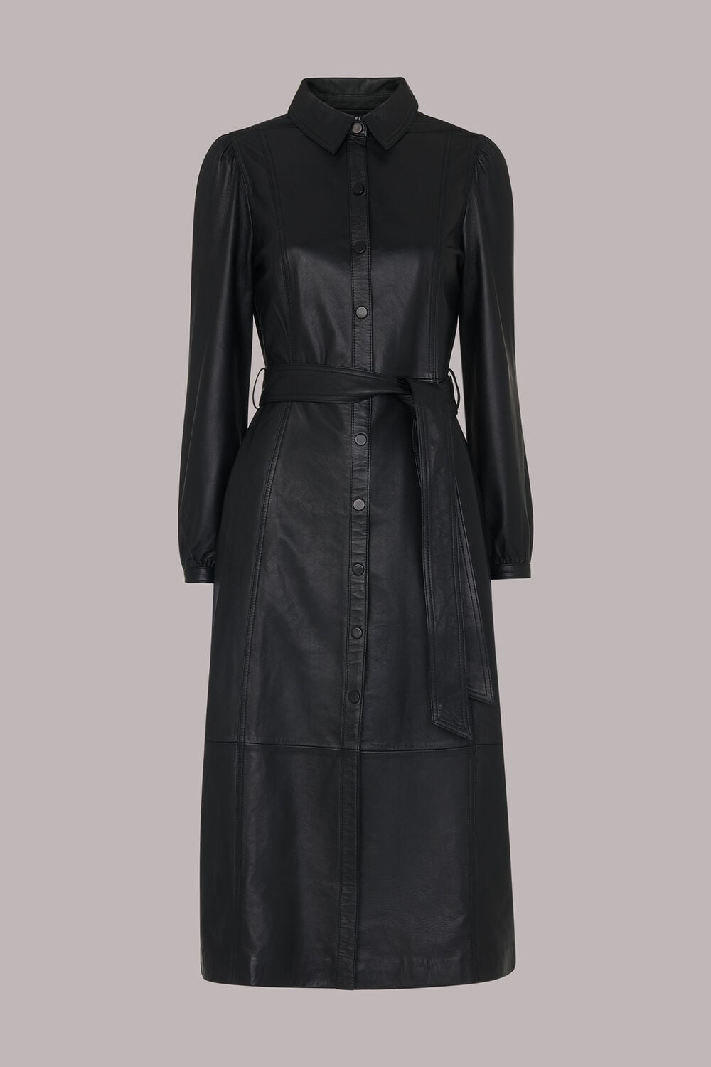 Black Phoebe Leather Shirt Dress