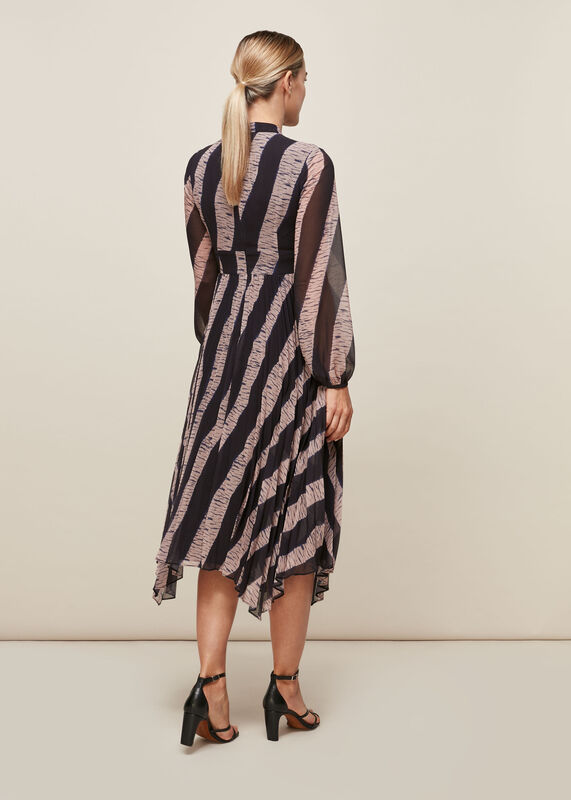 Multicolour Shibori Print Pleated Dress