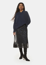 Petite Floral Sequin Midi Skirt