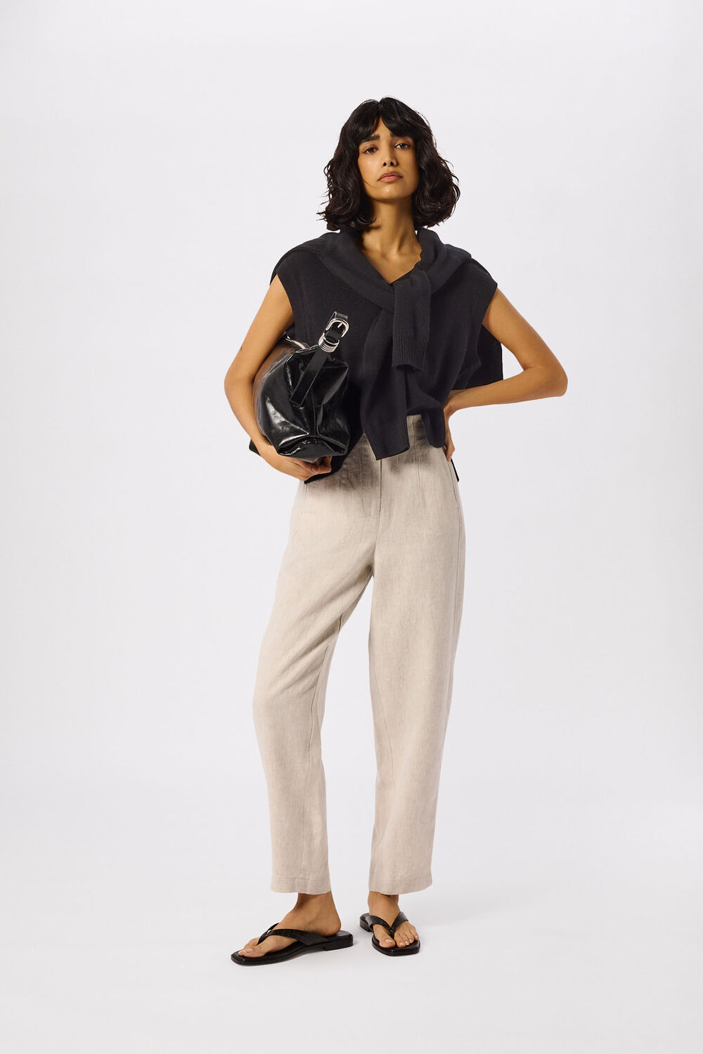 Oatmeal Linen Barrel Leg Trouser