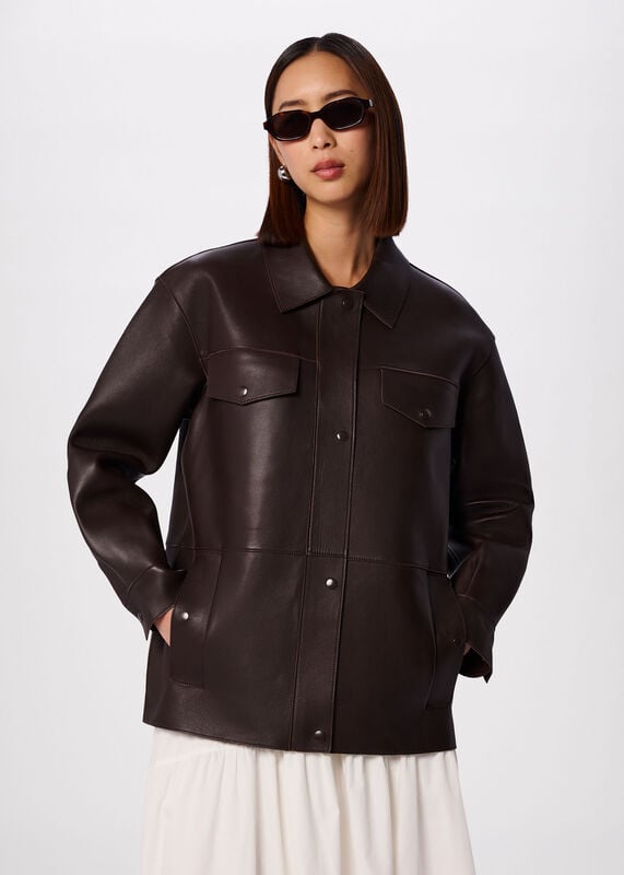 Brown Petite Clean Bonded Leather Jacket