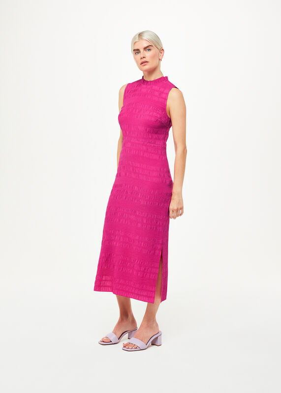 Pink Petite Maya Plisse Midi Dress