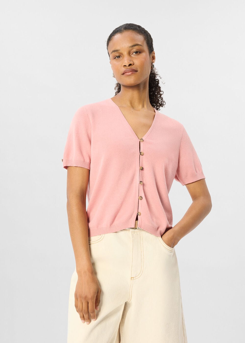 Short Sleeve Button Front Knit