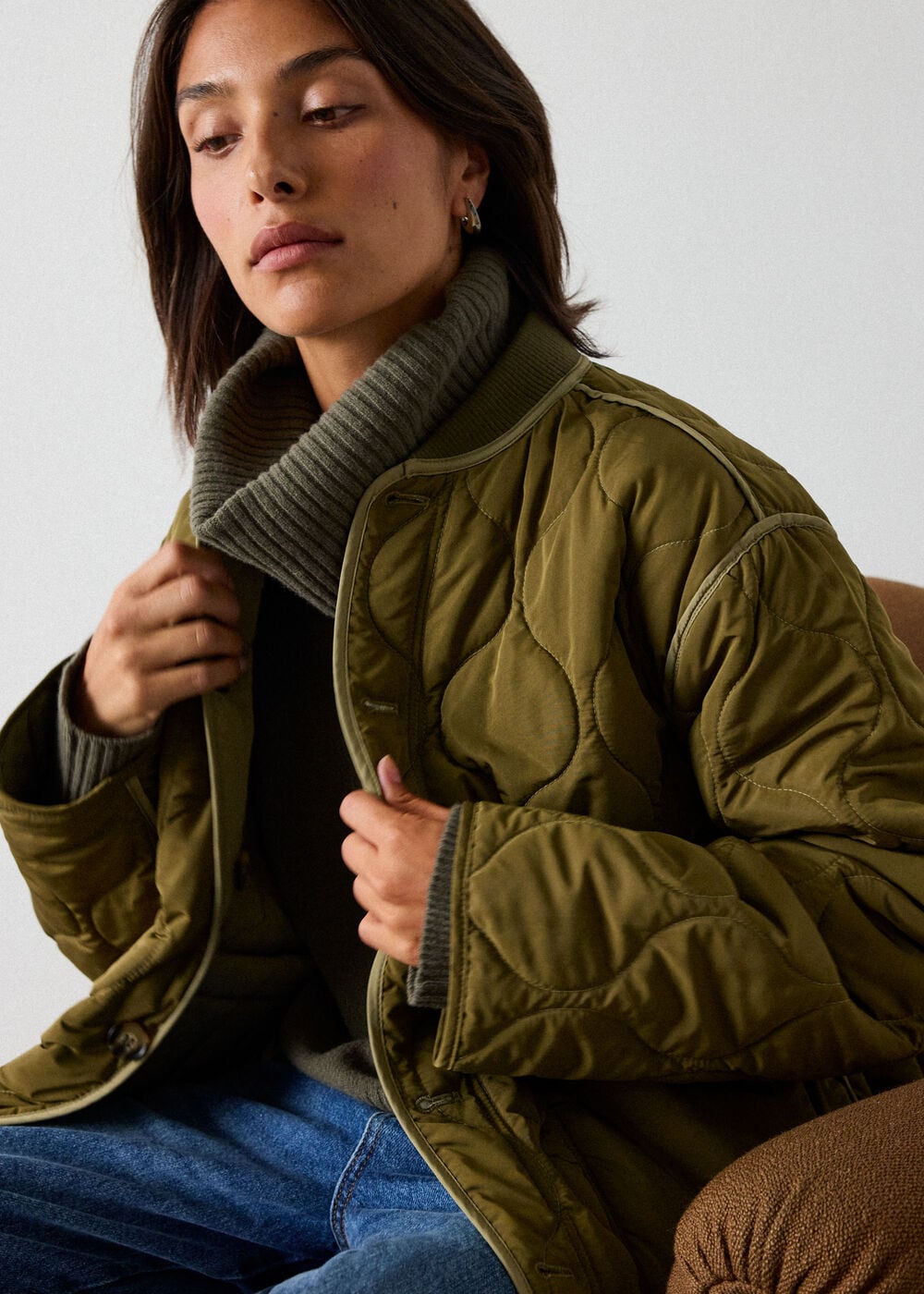 Khaki Reversible Quilted Coat