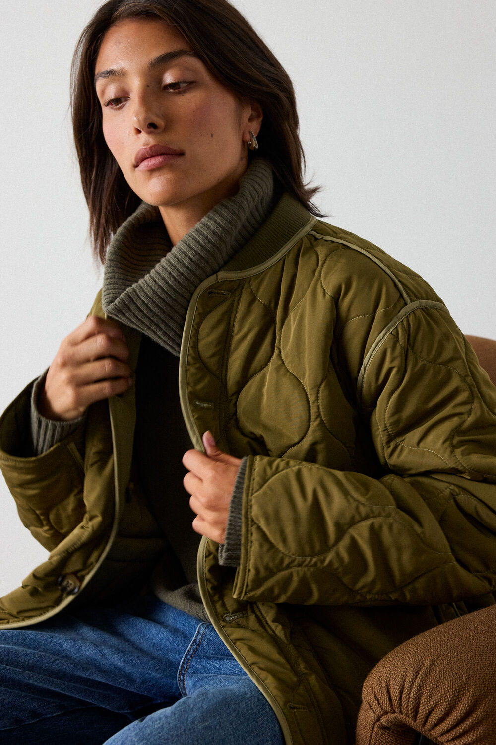 Khaki Reversible Quilted Coat