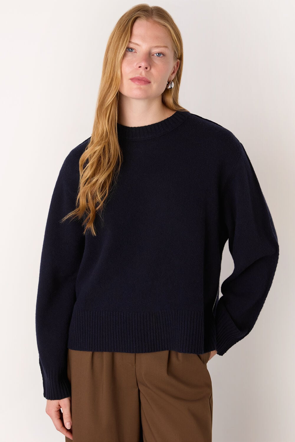 Navy Side Stripe Detail Wool Knit