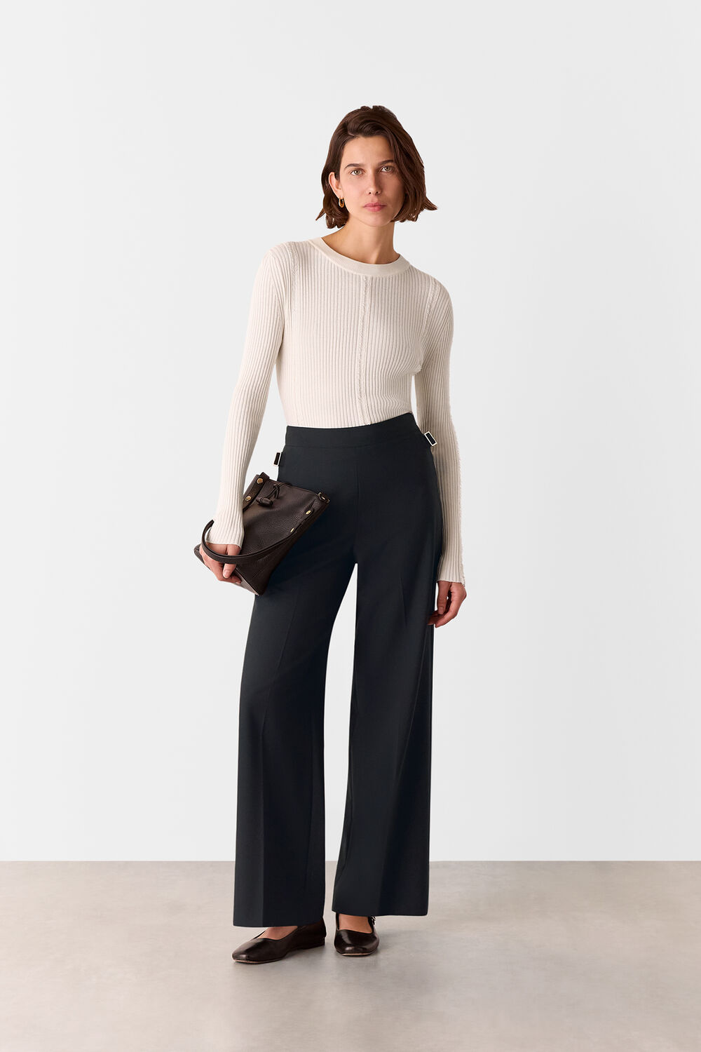 Wool Blend Tab Detail Trouser