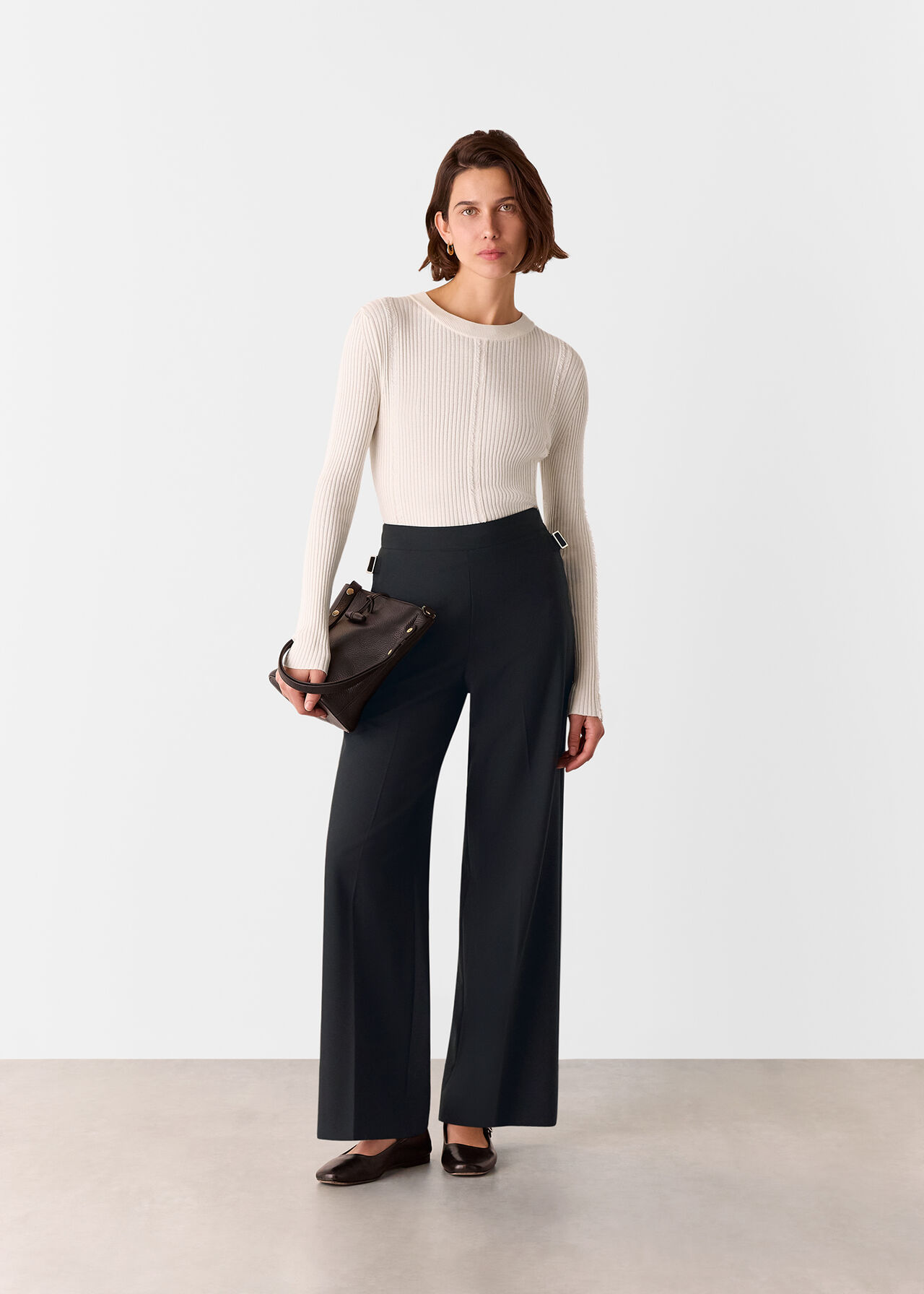 Petite Wool Blend Tab Detail Trouser