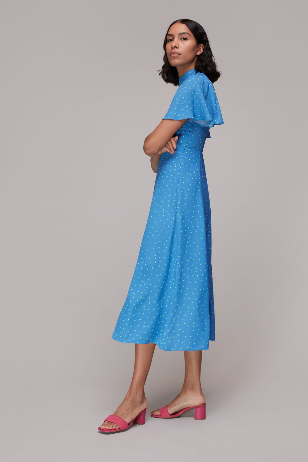 Blue Uneven Spot Print Midi Dress