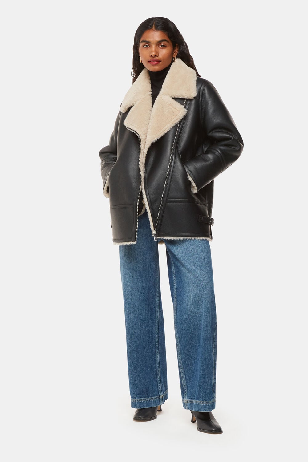 Black Petite Faux Fur Aviator